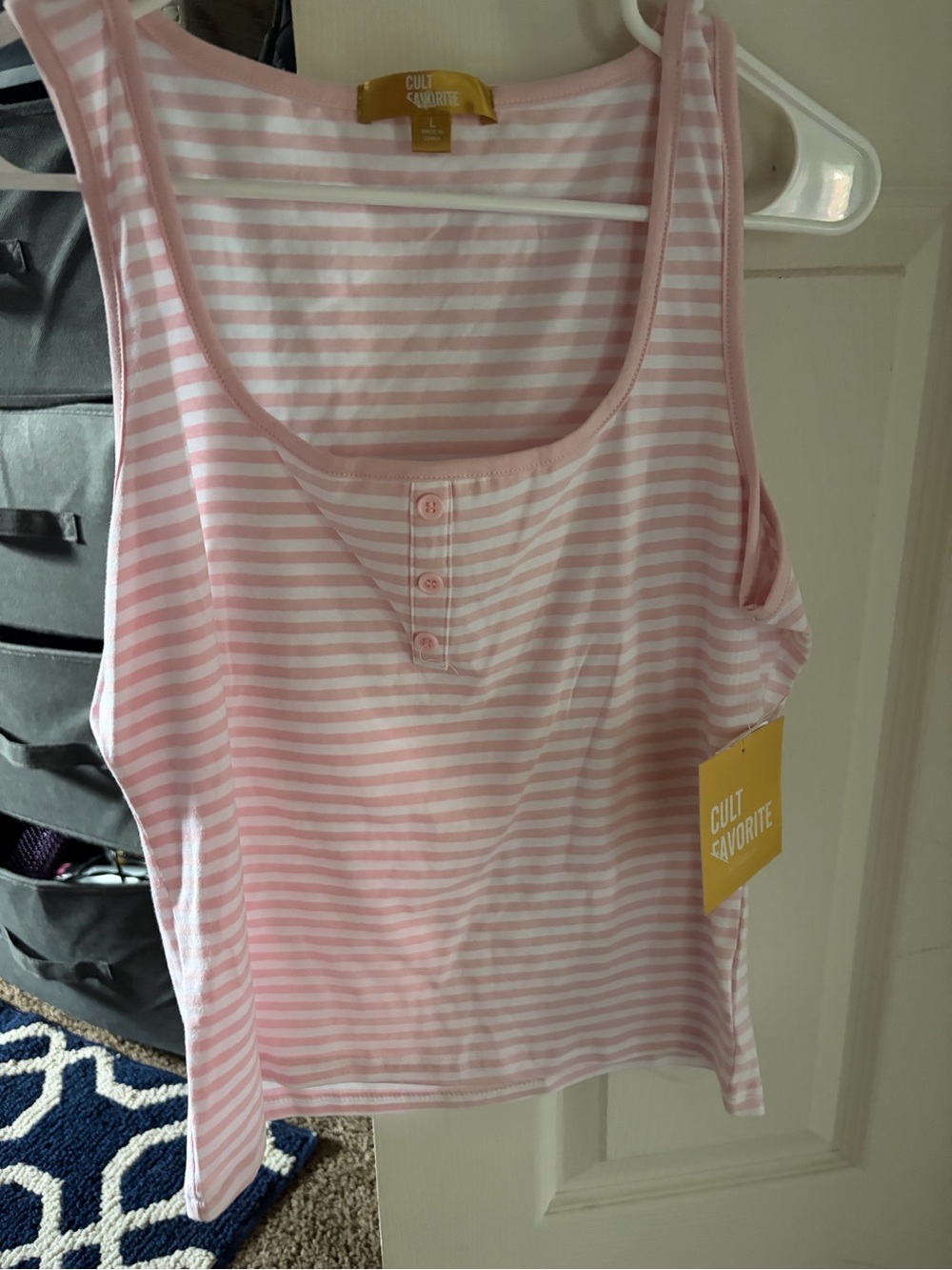 Pink & White Striped Tank Top